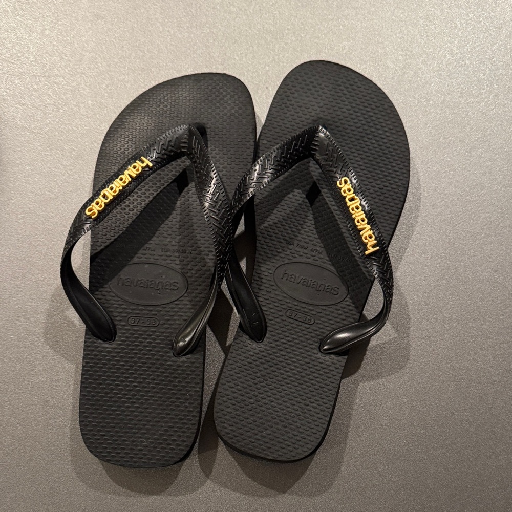 Havaianas Black Flip Flops with Yellow Accents